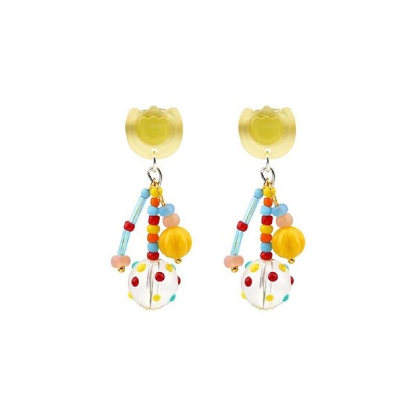 P&P Tulip Beaded Earrings Women Floral Design Colourful Handmade Dangle Jewelry Gift