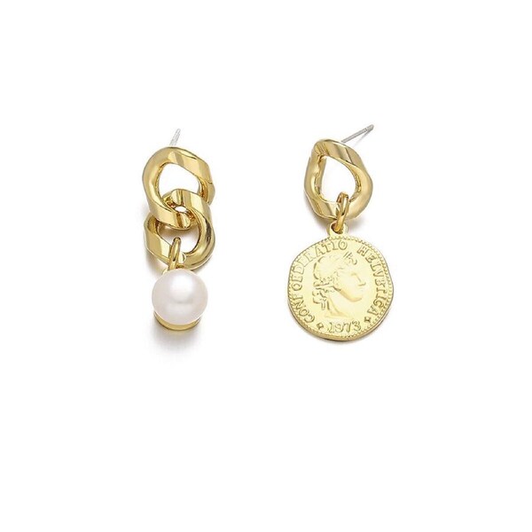 P&P Vintage Textured Coin Earrings Asymmetric Design Fashion Jewelry For Women Gift