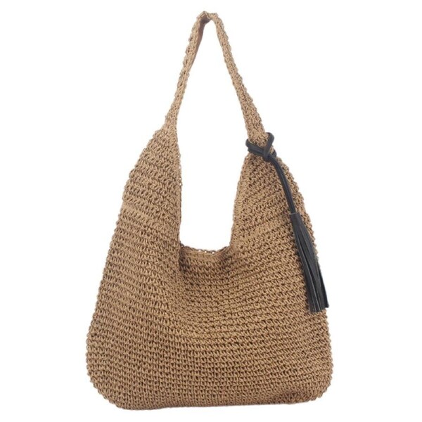 P&P Women Large Straw Woven Shoulder Bag Beach Tote Handbag Casual Travel Basket Bag
