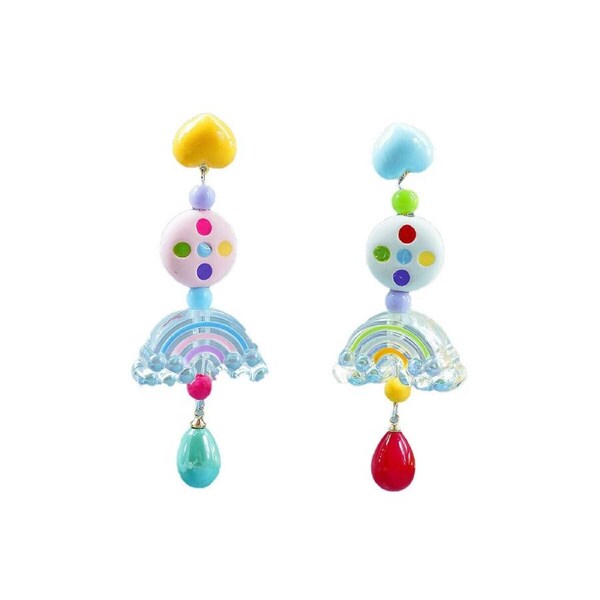 P&P Women Fashion Colourful Resin Beaded Asymmetrical Cloud Long Earrings Jewelry Au