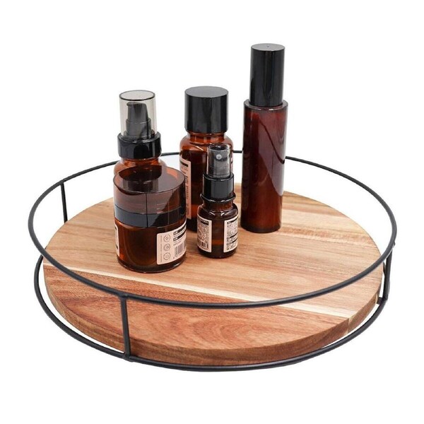 P&P Wooden Desktop Organizer Rotating Storage Rack Sundries Holder For Office Home