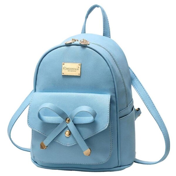 P&P Women'S Mini Leather Backpack Bowknot Cute Small Travel Shoulder Bag Light Blue