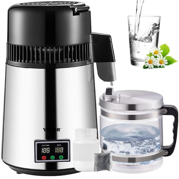 P&P 4L Water Distiller Distilled Water Filter Maker Dual Temp Display Silver