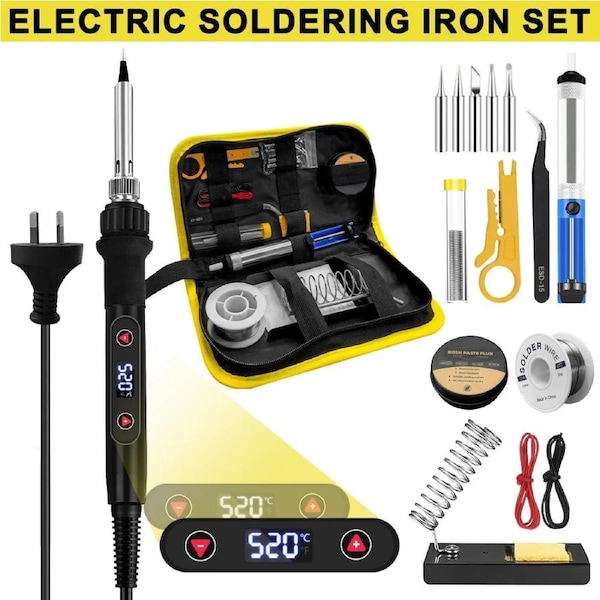 80W Soldering Iron Kit Adjustable Temperature Electric Welding Tool Solder Tips