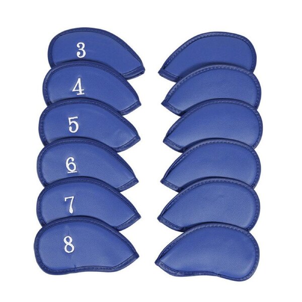 Blue Golf Club Head Covers Set PU Leather 12pcs Iron Protector Case Accessories