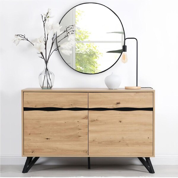 ACA 2 Drawer 2 Door Sideboard Buffet Cabinet 80x40cm- Oak
