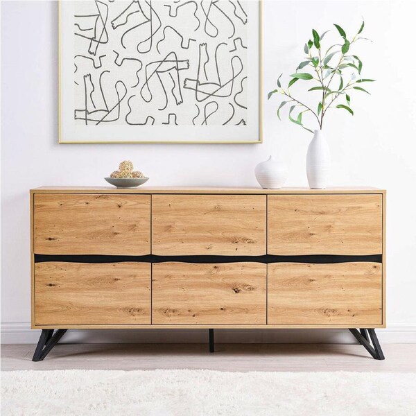 ACA 3 Door Sideboard Buffet Cabinet - Oak