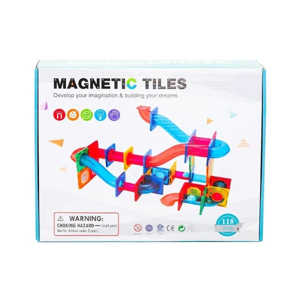 Gem Toys 118 Pcs Magnetic Building Tiles w/Marble Run Pipes w/Storage Bag 3y+
