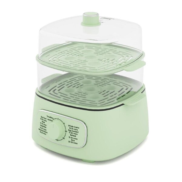 Advwin Electric Food Steamer, 12L Electric Steamer Pot with 2 Removable Steamer Trays, Hotpot Mode, Smart Timer, Vegetable & Meat & Seafood Steamer, Multi-Cooker for Hotpot, Steam, Stew, Green