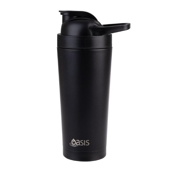 Oasis Stainless Steel Insulated Protein Shaker Double Walled 700ml Black