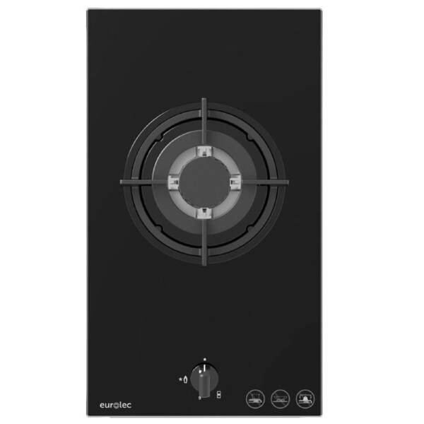 Eurolec 30cm 1 Burner with Wok Black Glass Gas Cooktop CTGAS30
