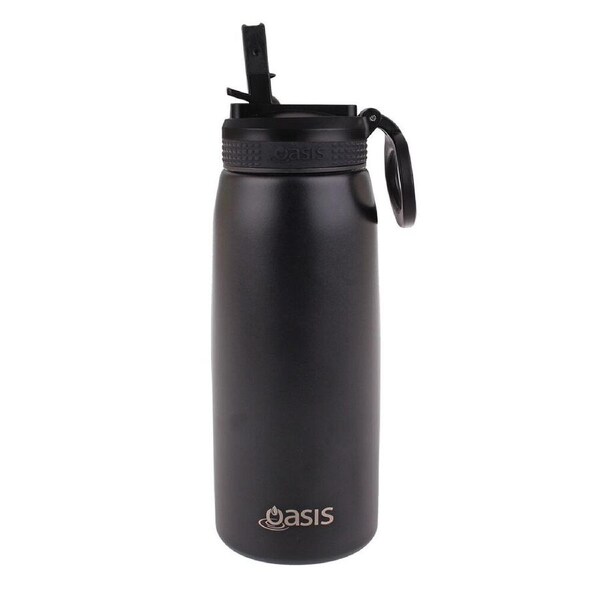 Oasis Stainless Steel Double Wall Sports Bottle w/ Sipper 780ml Black