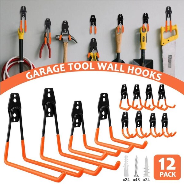 12PCS Storage Wall Hook Assortment Set Hanger Garage Tool Garden Tool Organizer