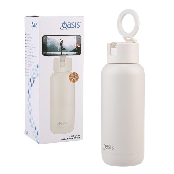 Oasis Mag-Grip Ceramic Stainless Steel Insulated Moda Drink Bottle 1L Alabaster