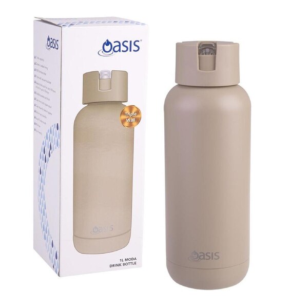Oasis Ceramic Lined Stainless Steel Insulated Moda Drink Bottle 1L Latte