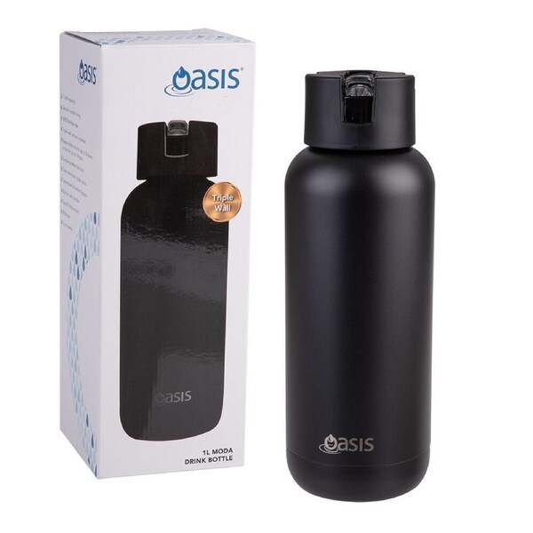 Oasis Ceramic Lined Stainless Steel Insulated Moda Drink Bottle 1L Black