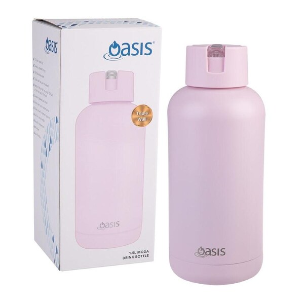 Oasis Ceramic Stainless Steel Insulated Moda Drink Bottle 1.5L Pink Lemonade