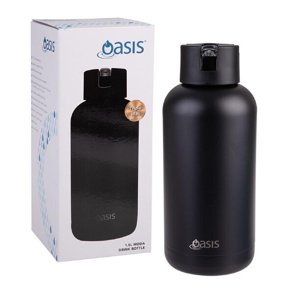 Oasis Ceramic Lined Stainless Steel Insulated Moda Drink Bottle 1.5L Black