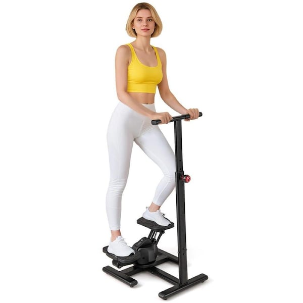 Costway Twist Stepper Aerobic Step Machine w/Hydraulic Resistance Height Adjustable Handlebar LCD Monitor Black