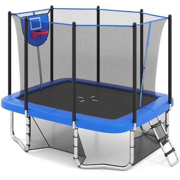 Costway 10x8FT Rectangle Trampoline Ladder Rustproof Bouncer Birthday Gift Blue