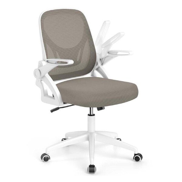 Costway Swivel Mesh Office Chair w/Lumbar Support/Flip-up Arms Adjustable Ergonomic Computer Desk Chair Grey