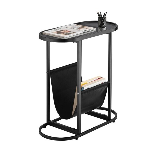 End Table Sofa Side Table w/Magazine Storage Shelves Bedside Table Coffee Table Round Black