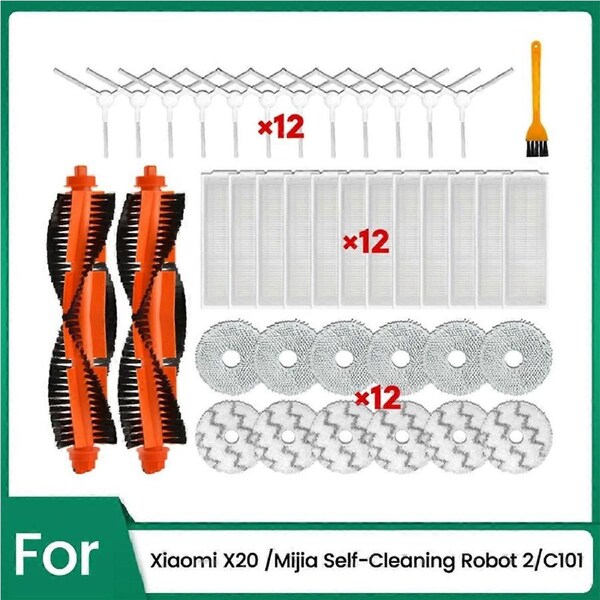39PCS for X20 / Self-Cleaning Robot 2/C101 Vacuum Cleaner Accessories Roller Brush Hepa Filter Mop Cloth