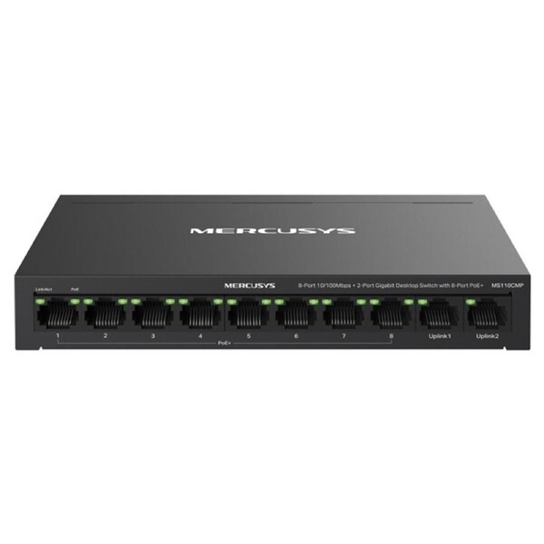 Mercusys 8-Port 10/100 Mbps + 2-Port Gigabit Desktop Switch with 8-Port PoE+ (MS110CMP)