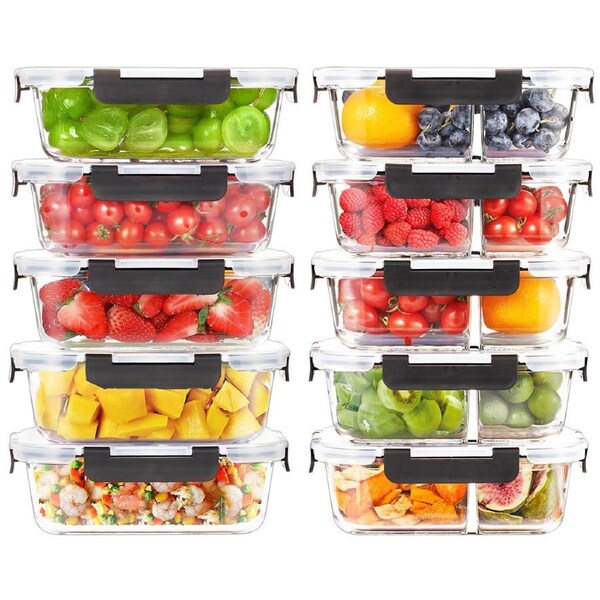 ZUNI Glass Food Container with Lid 10 Packs Airtight Meal Pre Storage
