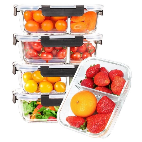 ZUNI Glass Food Container with Lid 5 Packs Airtight Meal Pre Storage