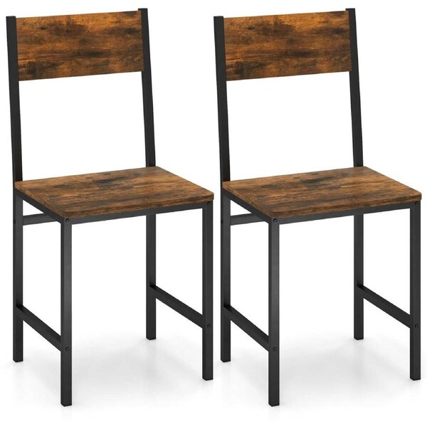 Giantex 2PCS Dining Chairs Set Rustic Wood Farmhouse Armless Chairs w/High Back Metal Frame Kitchen Chair