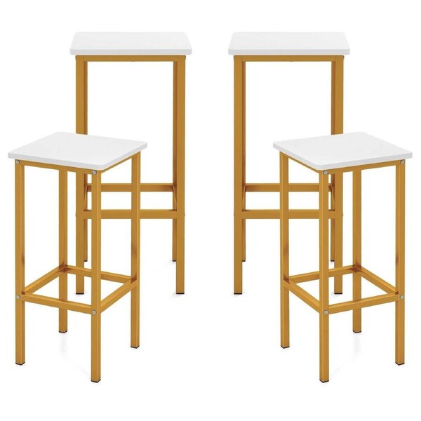 Giantex 65cm 4PCS Square Bar Stools Metal Frame Kitchen Chair w/Footrests Counter Height Dining Chairs