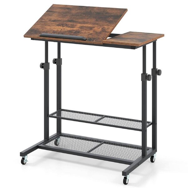 Giantex Mobile Stand up Desk Height Adjustable Sit Stand Desk w/Tilting Tabletop Rolling Laptop Table