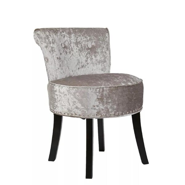 Luxury Velvet Makeup Vanity Chair Stool with Backrest - Button Tufted Dressing Table Seat Silver Gray