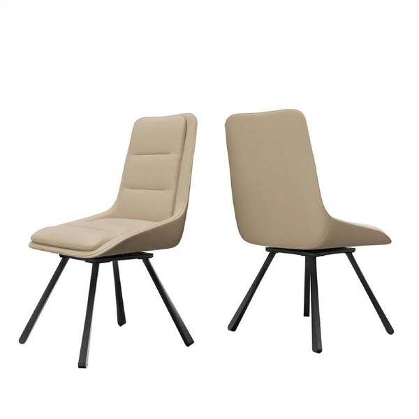 P&P Set of 2 Rotatable Dining Chairs ? 360? Upholstered Ergonomic Leather Kitchen Chairs Colour Light Khaki
