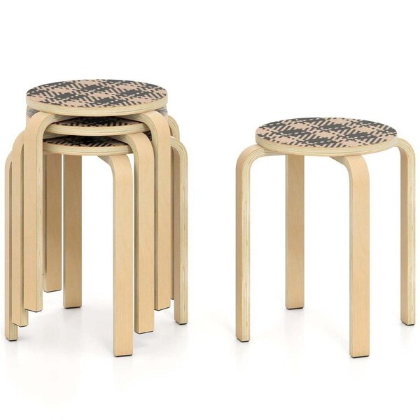Costway 4 Pcs Stacking Stool Round Dining Chair Backless Rest Stools Birch Wood Yellow