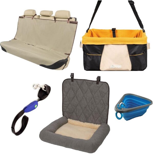 PetSafe & Kurgo Dog Car Travel Pack with Booster Seat, Cover, Lead, Bowl & More