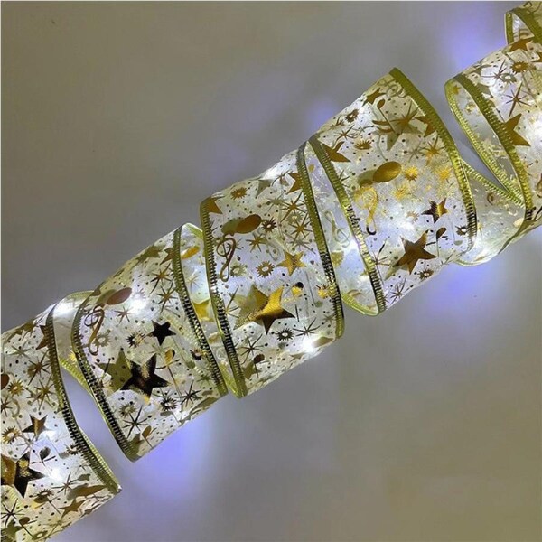 Nevenka Christmas Tree Ribbon Fairy Lights 32.8Ft 100LED Battery Powered Indoor Decor-GoldWhite