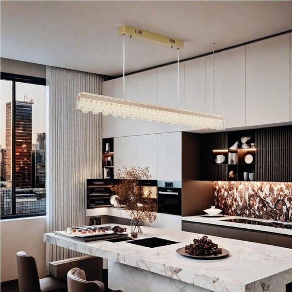 BAMDECOR A188 Nordic Dual Linear Dimmable Acrylic Kitchen Dining Table Pendant Light Minimalist Modern Lighting (Gold)