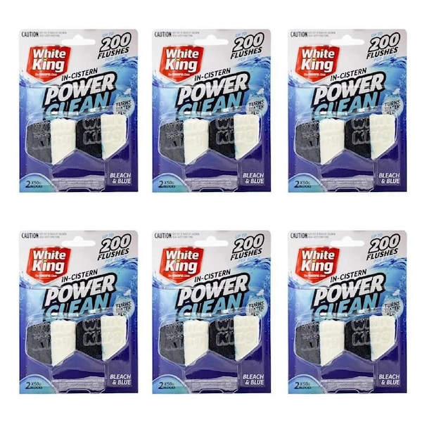 12pc White King In-Cistern Power Clean Blocks Toilet Cleaner 50g Bleach & Blue