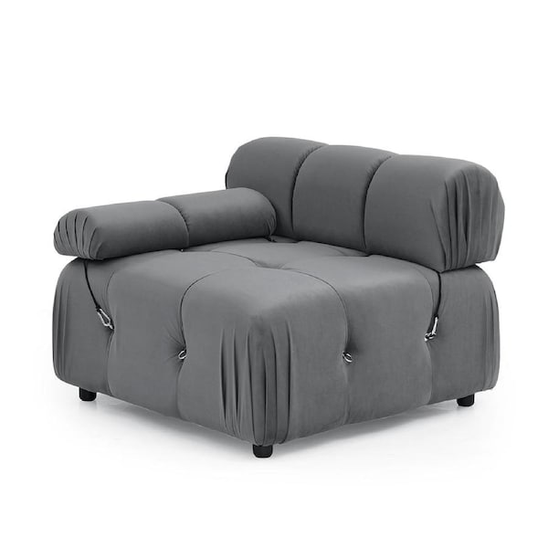Foret 1 pc Arm Seat Modular Tufted Velvet Sofa Lounge Couch Furniture 5 Colors Dark Grey