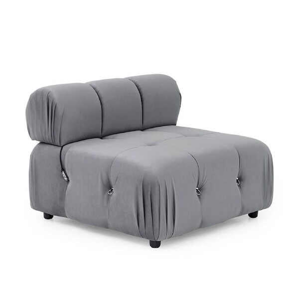 Foret 1pc Armless Seat Modular Extension Lounge Couch Tufted Velvet Sofa 5 Colors Light Grey