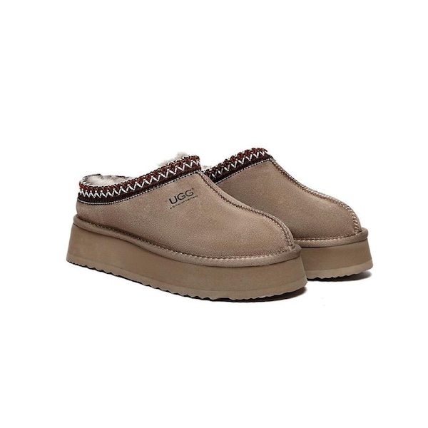 AUSTRALIAN SHEPHERD® UGG Slippers Sheepskin Wool Ankle Platform Tazzy Ventus Brown / AU Ladies 9 / AU Men 7 / EU 40