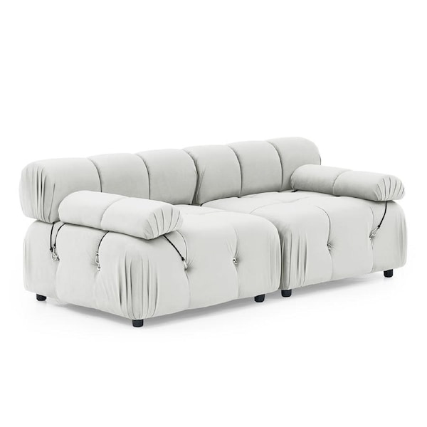 Foret 2 Seater Sofa Modular Arm Seat Tufted Velvet Lounge Couch Chaise 5 Colors Beige