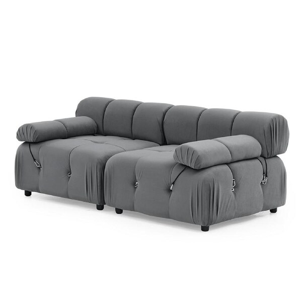 Foret 2 Seater Sofa Modular Arm Seat Tufted Velvet Lounge Couch Chaise 5 Colors Dark Grey
