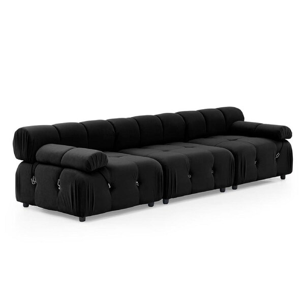 Foret 3 Seater Sofa Modular Arm Seat Tufted Velvet Lounge Couch Chaise 5 Colors Black