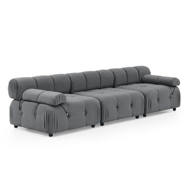 Foret 3 Seater Sofa Modular Arm Seat Tufted Velvet Lounge Couch Chaise 5 Colors Dark Grey