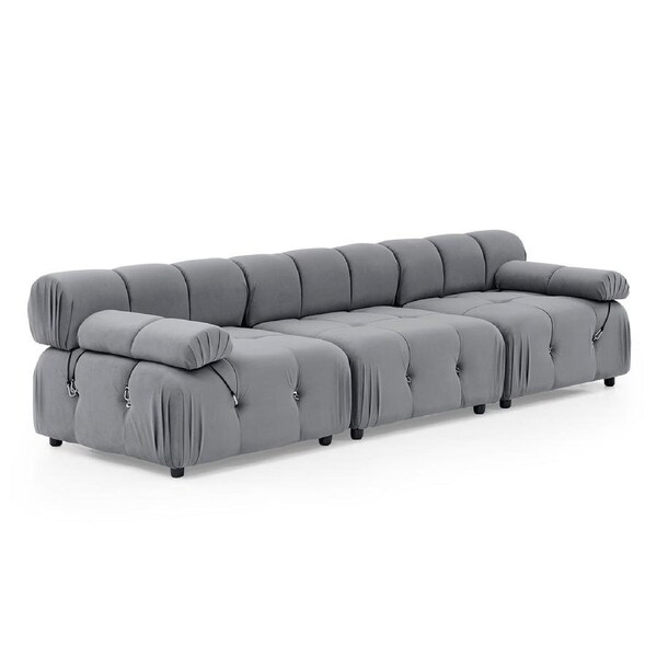 Foret 3 Seater Sofa Modular Arm Seat Tufted Velvet Lounge Couch Chaise 5 Colors Light Grey