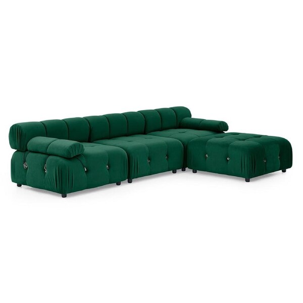 Foret 4 Seater Sofa Modular Arm Ottoman Tufted Velvet Lounge Couch Green