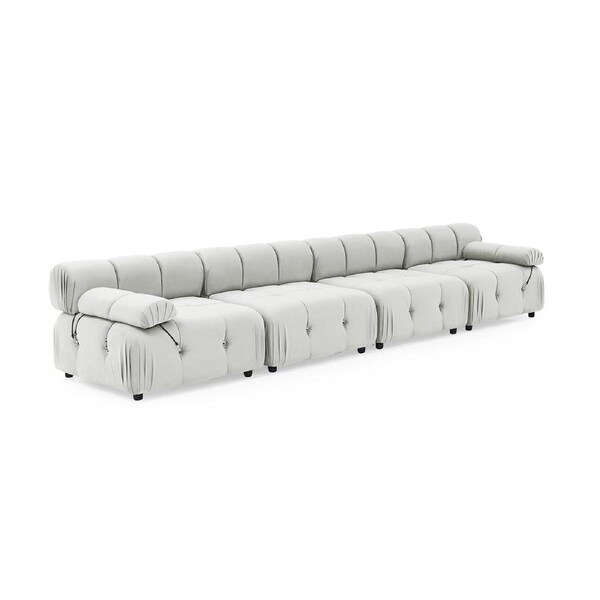 Foret 4 Seater Sofa Modular Arm Seat Tufted Velvet Lounge Couch Chaise 5 Colors Beige